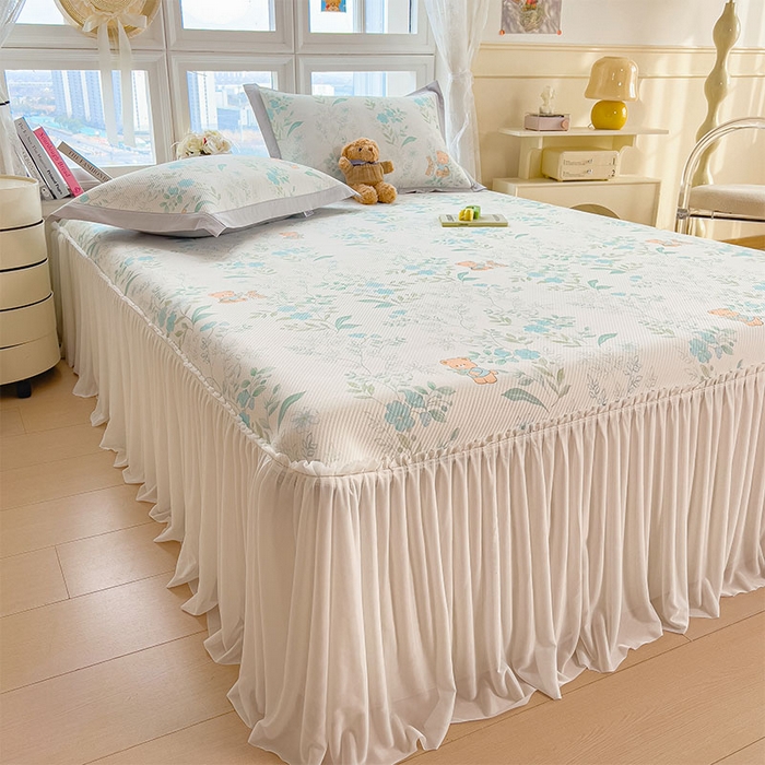 91家纺网 家纺一手货源 找家纺 莱家富 2026新款夏季花卉冰丝床裙席单件夏天冰豆豆A类可机洗学生宿舍空调软席 印花床裙席-丛林小熊