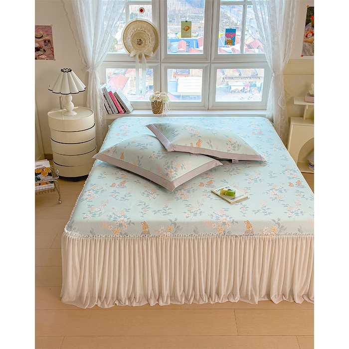 91家纺网 家纺一手货源 找家纺 莱家富 2026新款夏季花卉冰丝床裙席单件夏天冰豆豆A类可机洗学生宿舍空调软席 印花床裙席-丛林小兔