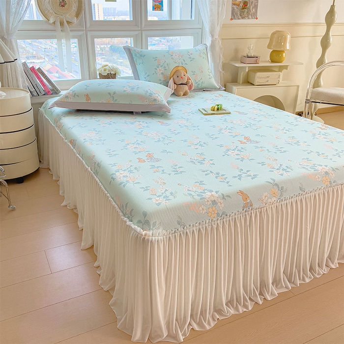 91家纺网 家纺一手货源 找家纺 莱家富 2026新款夏季花卉冰丝床裙席单件夏天冰豆豆A类可机洗学生宿舍空调软席 印花床裙席-丛林小兔