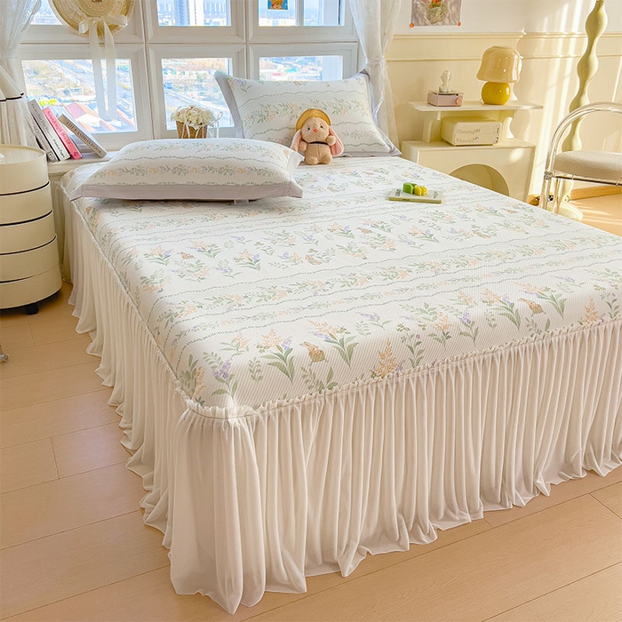 91家纺网 家纺一手货源 找家纺 莱家富 2026新款夏季花卉冰丝床裙席单件夏天冰豆豆A类可机洗学生宿舍空调软席 印花床裙席-洛克庄园