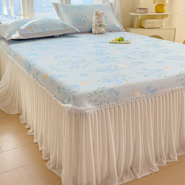 91家纺网 家纺一手货源 找家纺 （总）莱家富 2026新款夏季花卉冰丝床裙席单件夏天冰豆豆A类可机洗学生宿舍空调软席