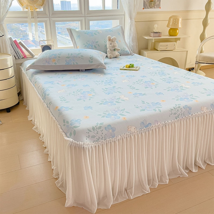 91家纺网 家纺一手货源 找家纺 莱家富 2026新款夏季花卉冰丝床裙席单件夏天冰豆豆A类可机洗学生宿舍空调软席 印花床裙席-春漫庭