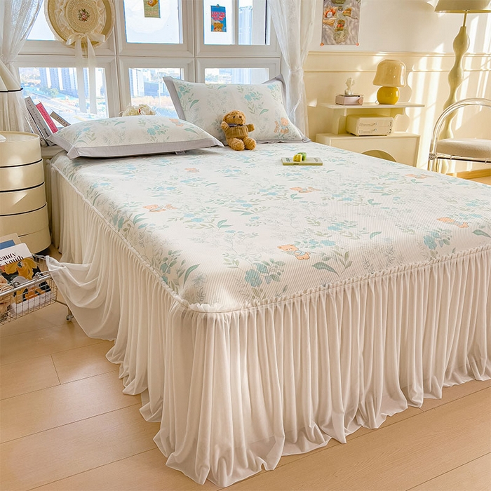 91家纺网 家纺一手货源 找家纺 莱家富 2026新款夏季花卉冰丝床裙席单件夏天冰豆豆A类可机洗学生宿舍空调软席 印花床裙席-丛林小熊