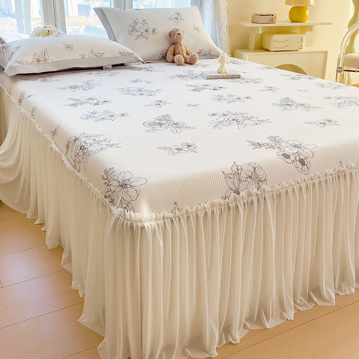 莱家富 2026新款夏季花卉冰丝床裙席单件夏天冰豆豆A类可机洗学生宿舍空调软席 印花床裙席-花影