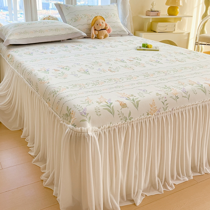 莱家富 2026新款夏季花卉冰丝床裙席单件夏天冰豆豆A类可机洗学生宿舍空调软席 印花床裙席-洛克庄园