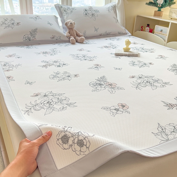 莱家富 2026新款夏季花卉冰丝床裙席单件夏天冰豆豆A类可机洗学生宿舍空调软席 印花斜纹凉席-花影