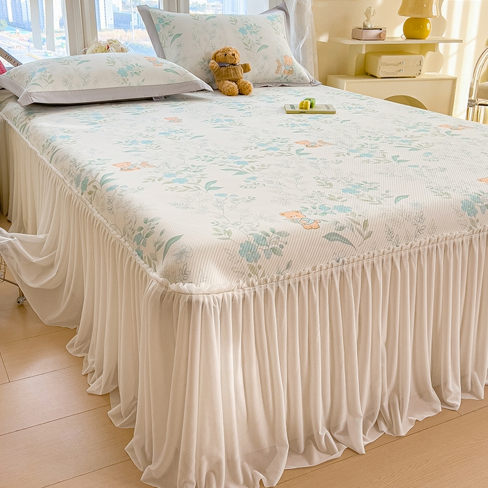 莱家富 2026新款夏季花卉冰丝床裙席单件夏天冰豆豆A类可机洗学生宿舍空调软席 印花床裙席-丛林小熊