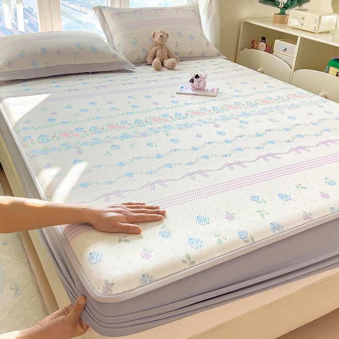 莱家富 2026新款夏季花卉冰丝床裙席单件夏天冰豆豆A类可机洗学生宿舍空调软席 印花床笠席-田园之家