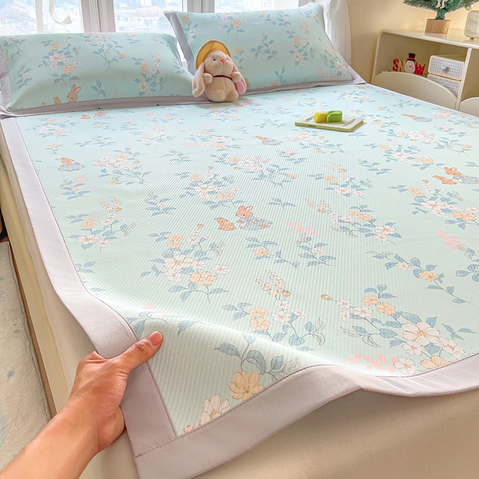 莱家富 2026新款夏季花卉冰丝床裙席单件夏天冰豆豆A类可机洗学生宿舍空调软席 印花斜纹凉席-丛林小兔