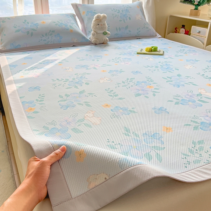 莱家富 2026新款夏季花卉冰丝床裙席单件夏天冰豆豆A类可机洗学生宿舍空调软席 印花斜纹凉席-春漫庭