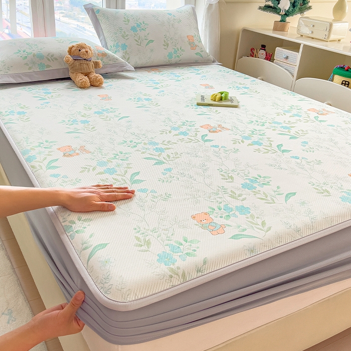 莱家富 2026新款夏季花卉冰丝床裙席单件夏天冰豆豆A类可机洗学生宿舍空调软席 印花床笠席-丛林小熊