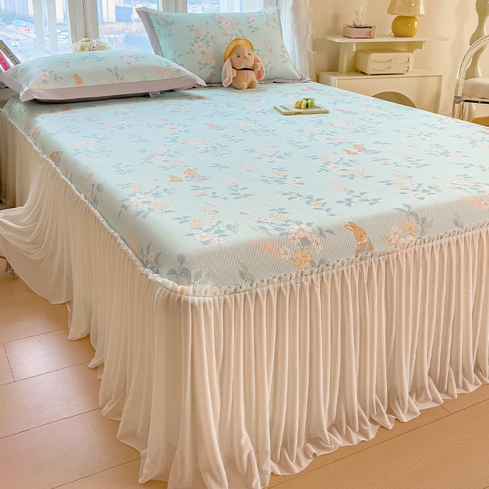 91家纺网 家纺一手货源 找家纺 （总）莱家富 2026新款夏季花卉冰丝床裙席单件夏天冰豆豆A类可机洗学生宿舍空调软席