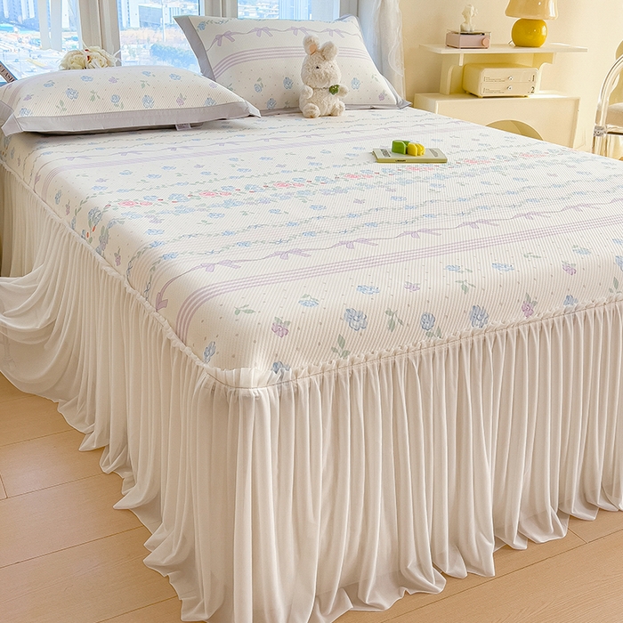 91家纺网 家纺一手货源 找家纺 （总）莱家富 2026新款夏季花卉冰丝床裙席单件夏天冰豆豆A类可机洗学生宿舍空调软席