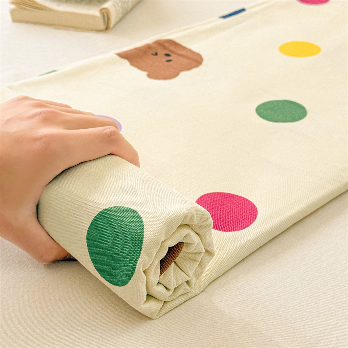 91家纺网 家纺一手货源 找家纺 名兮家居 2026春夏新款A类全棉纯棉老粗布床笠 床笠单件 彩色点点熊