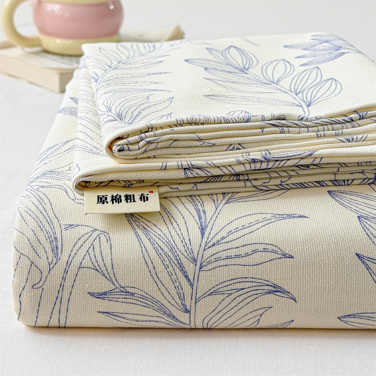 91家纺网 家纺一手货源 找家纺 名兮家居 2026春夏新款A类全棉纯棉老粗布床笠 床笠单件 繁花-蓝