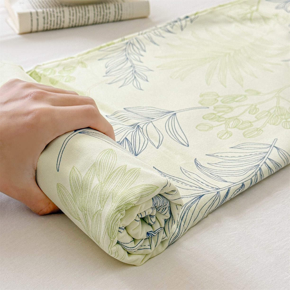 91家纺网 家纺一手货源 找家纺 名兮家居 2026春夏新款A类全棉纯棉老粗布床笠 床笠单件 繁花-绿