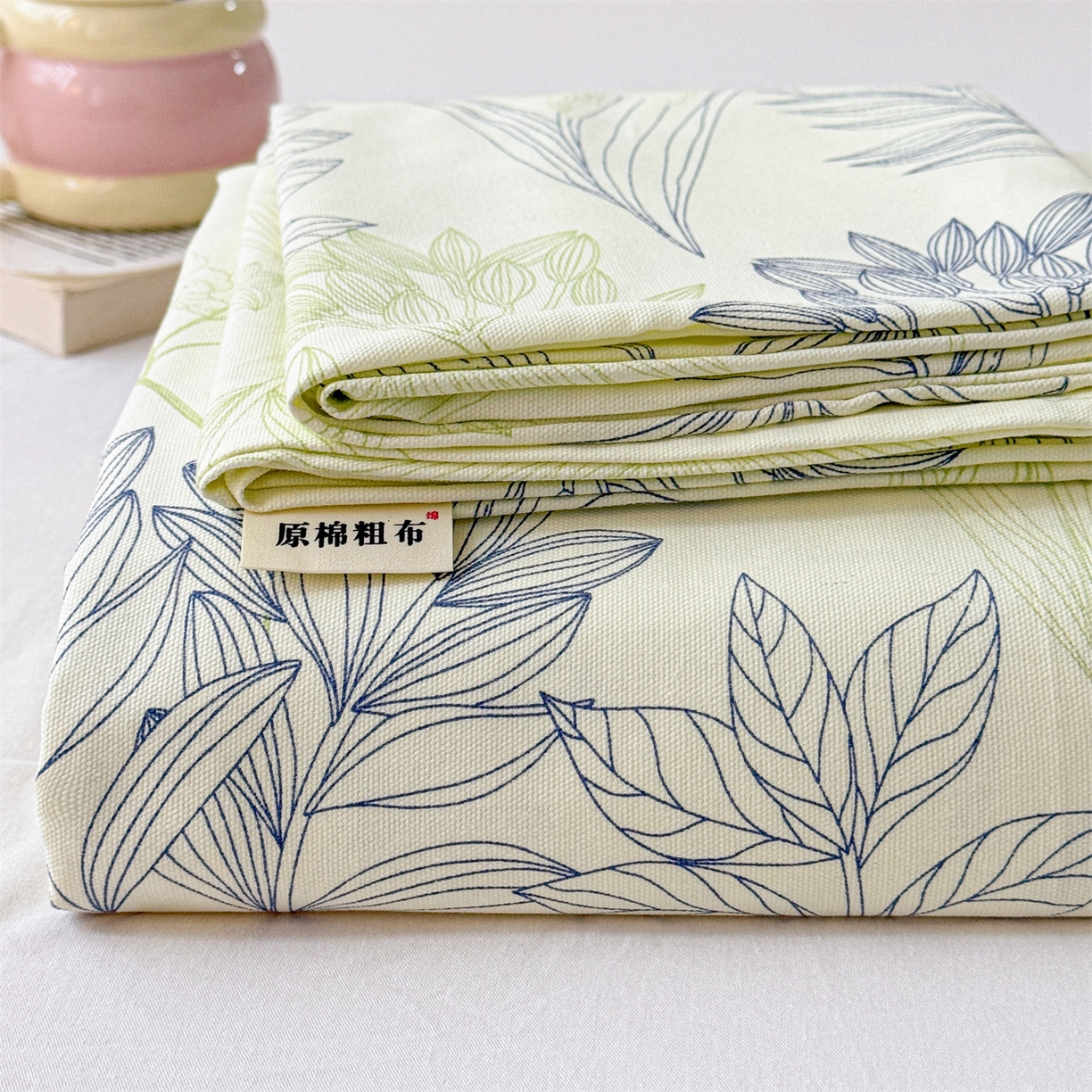 91家纺网 家纺一手货源 找家纺 名兮家居 2026春夏新款A类全棉纯棉老粗布床笠 床笠单件 繁花-绿