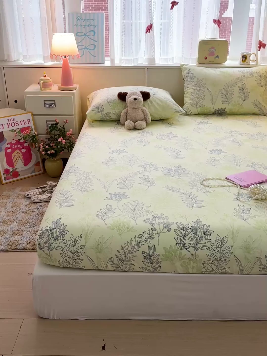 91家纺网 家纺一手货源 找家纺 名兮家居 2026春夏新款A类全棉纯棉老粗布床笠 床笠单件 繁花-绿