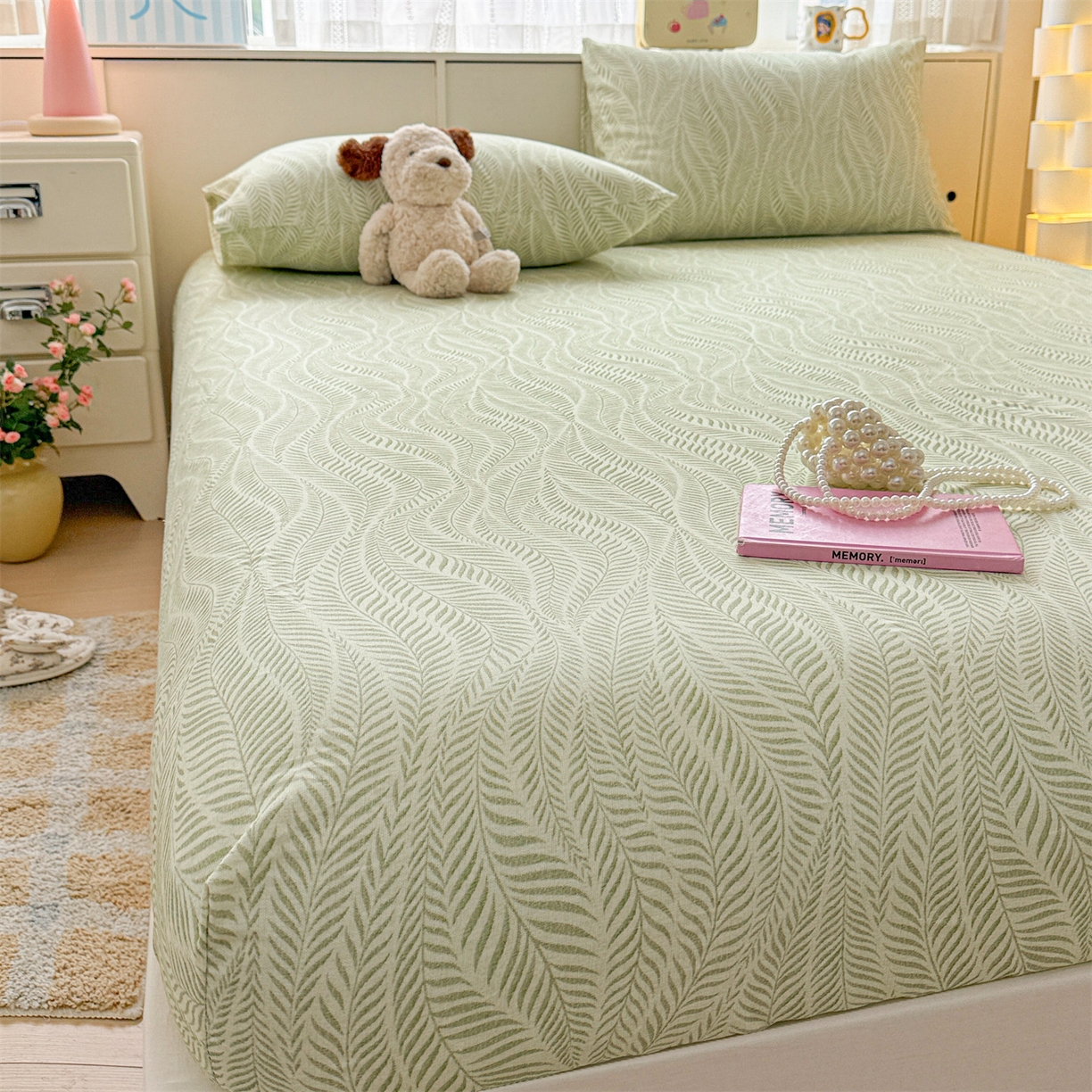 91家纺网 家纺一手货源 找家纺 名兮家居 2026春夏新款A类全棉纯棉老粗布床笠 床笠单件 海草