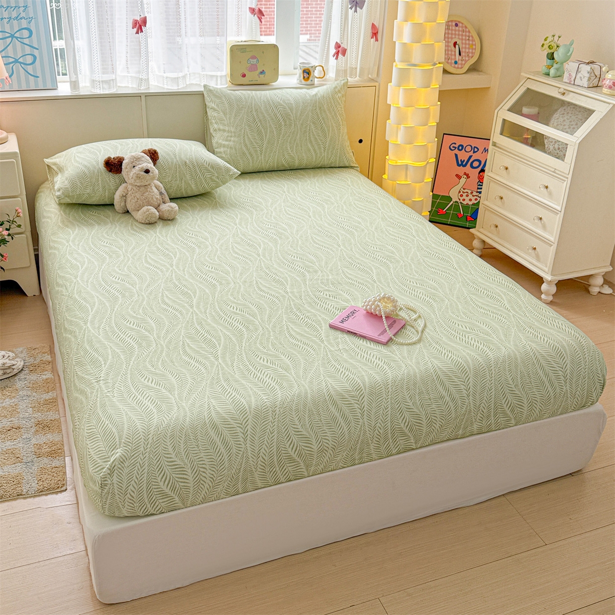 91家纺网 家纺一手货源 找家纺 名兮家居 2026春夏新款A类全棉纯棉老粗布床笠 床笠单件 海草