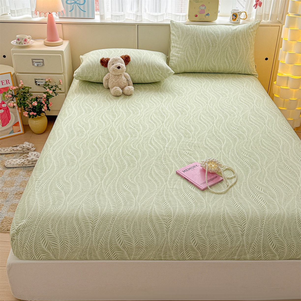 91家纺网 家纺一手货源 找家纺 名兮家居 2026春夏新款A类全棉纯棉老粗布床笠 床笠单件 海草