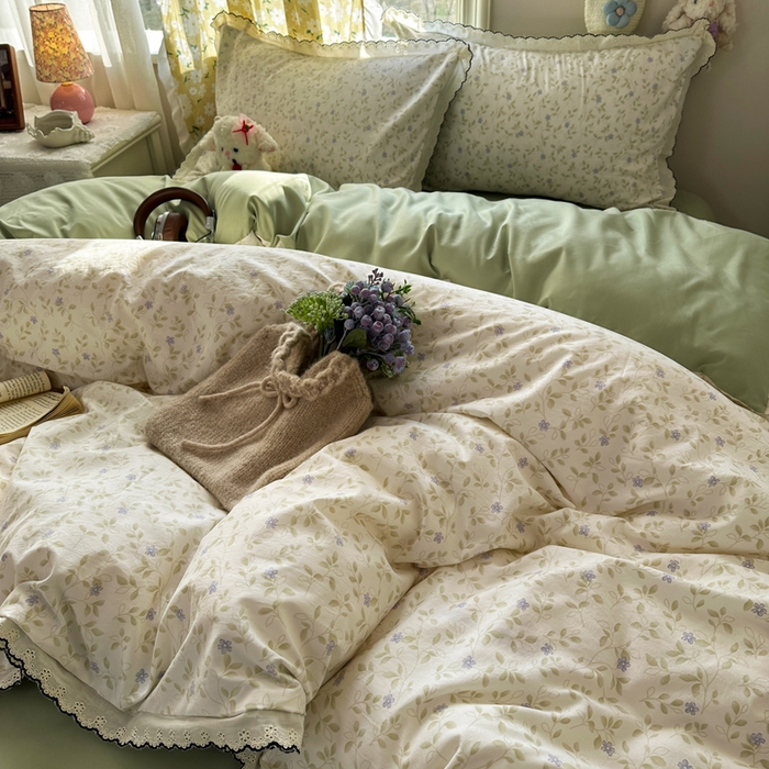 91家纺网 家纺一手货源 找家纺 梦忧草 2026新款春夏新款法式花边小清新四件套仿棉云感纱三件套单被套单件 春日絮语