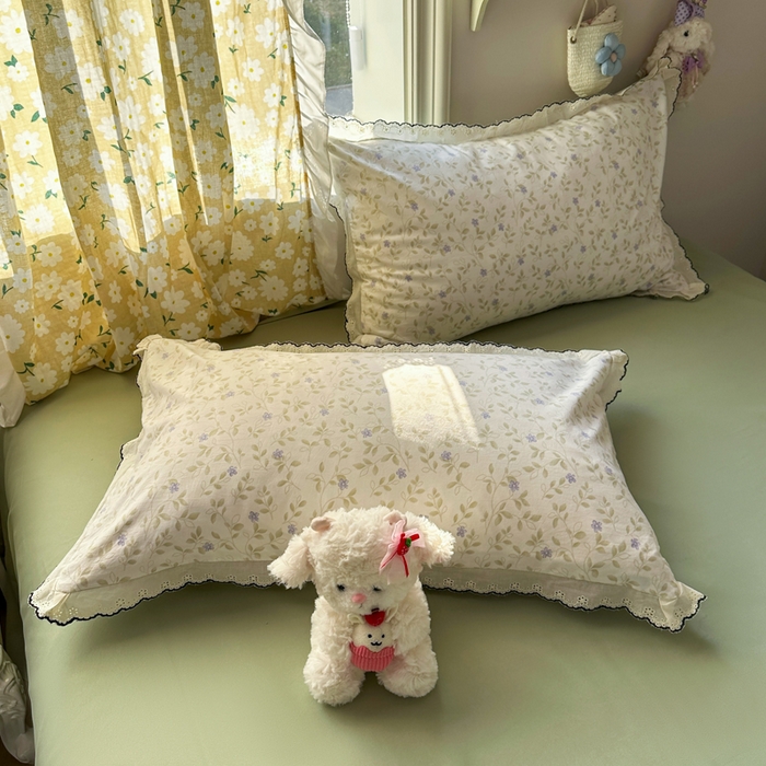 91家纺网 家纺一手货源 找家纺 梦忧草 2026新款春夏新款法式花边小清新四件套仿棉云感纱三件套单被套单件 春日絮语