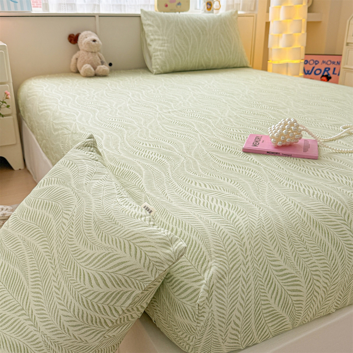 91家纺网 家纺一手货源 找家纺 名兮家居 2026春夏新款A类全棉纯棉老粗布床笠 床笠单件 海草