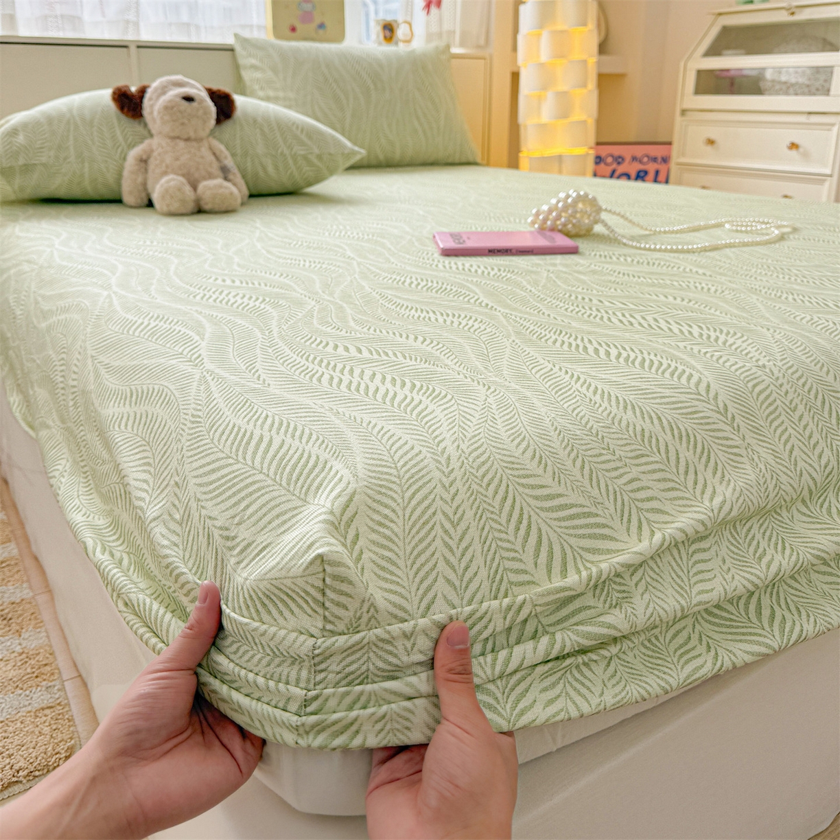 91家纺网 家纺一手货源 找家纺 名兮家居 2026春夏新款A类全棉纯棉老粗布床笠 床笠单件 海草