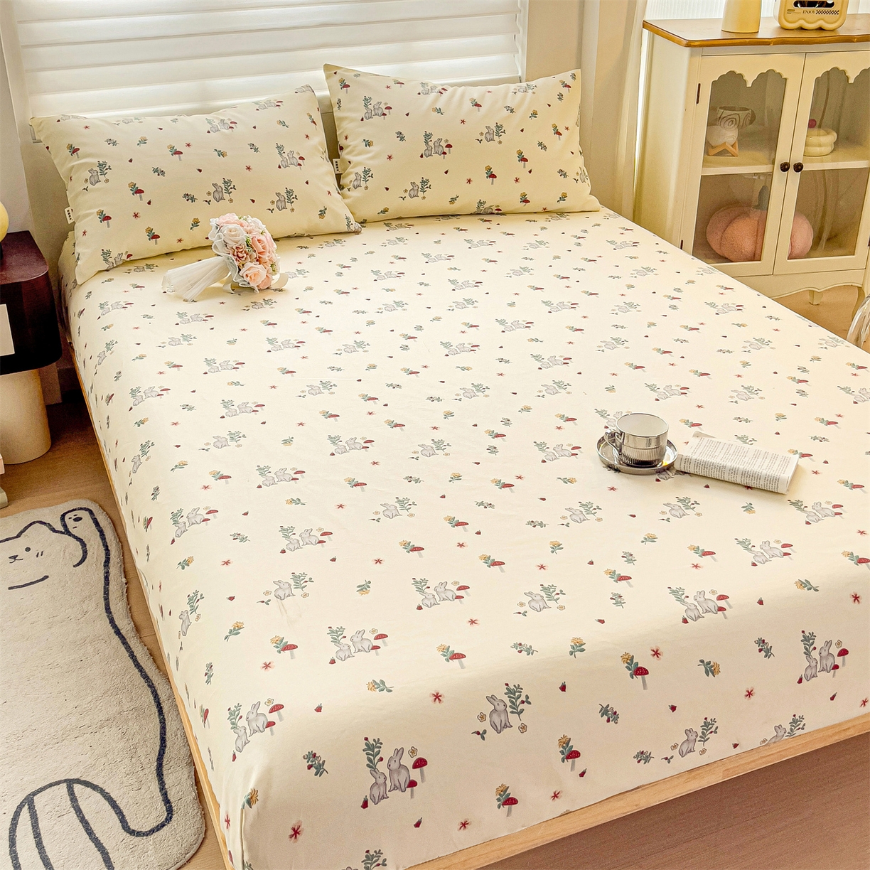 91家纺网 家纺一手货源 找家纺 名兮家居 2026春夏新款A类全棉纯棉老粗布床笠 床笠单件 花兔兔