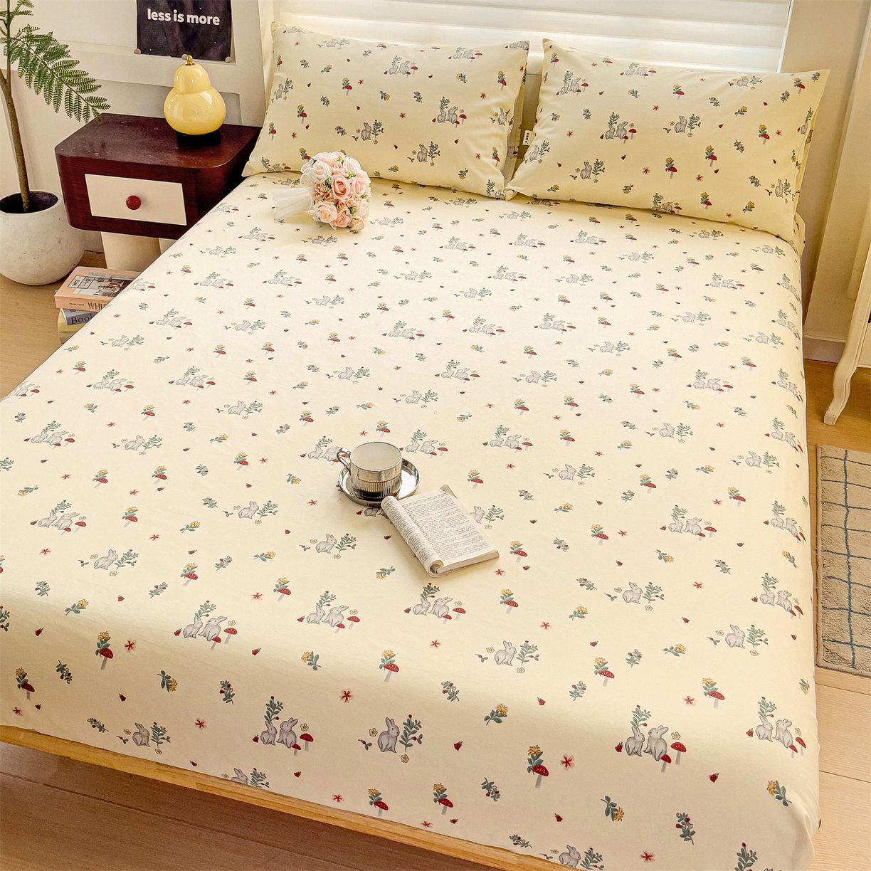 91家纺网 家纺一手货源 找家纺 名兮家居 2026春夏新款A类全棉纯棉老粗布床笠 床笠单件 花兔兔