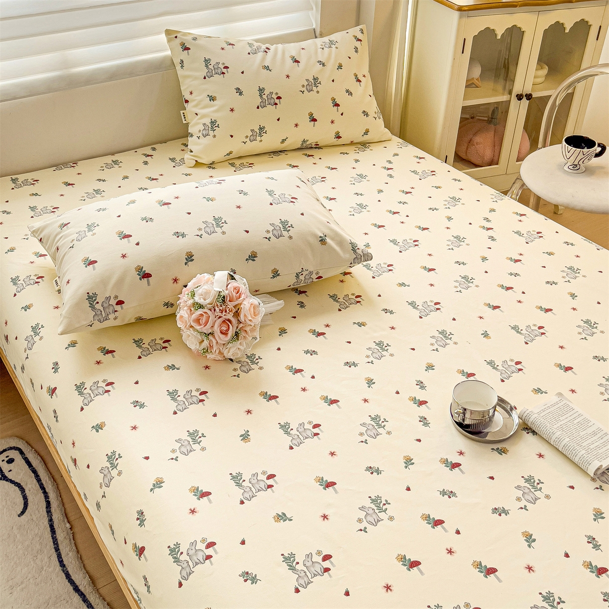 91家纺网 家纺一手货源 找家纺 名兮家居 2026春夏新款A类全棉纯棉老粗布床笠 床笠单件 花兔兔