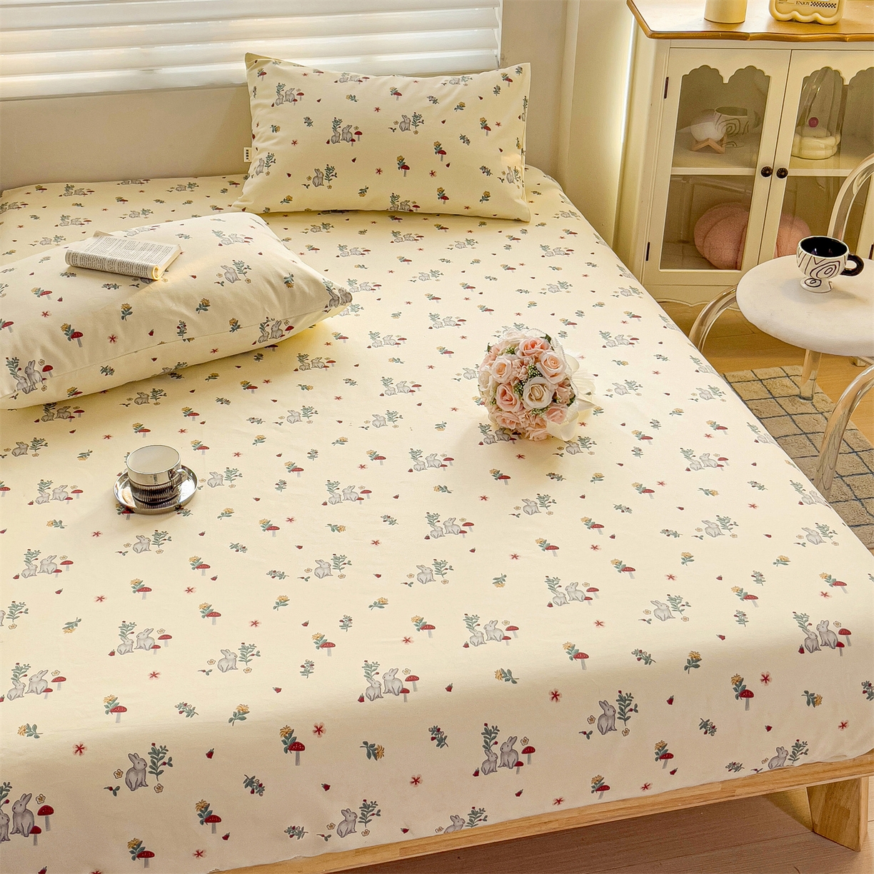 91家纺网 家纺一手货源 找家纺 名兮家居 2026春夏新款A类全棉纯棉老粗布床笠 床笠单件 花兔兔