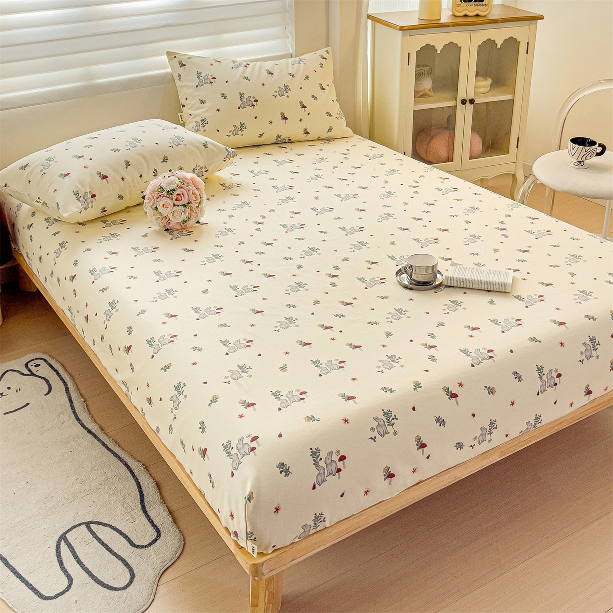 91家纺网 家纺一手货源 找家纺 名兮家居 2026春夏新款A类全棉纯棉老粗布床笠 床笠单件 花兔兔