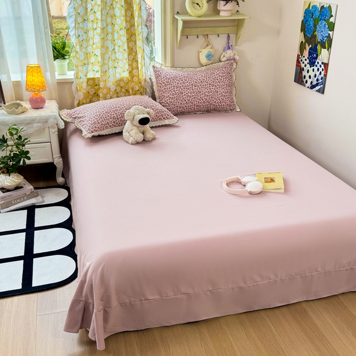 91家纺网 家纺一手货源 找家纺 梦忧草 2026新款春夏新款法式花边小清新四件套仿棉云感纱三件套单被套单件 粉豹纹