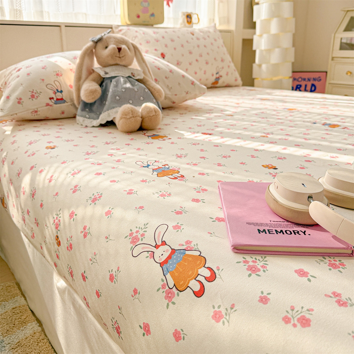 91家纺网 家纺一手货源 找家纺 名兮家居 2026春夏新款A类全棉纯棉老粗布床笠 床笠单件 花漾小兔