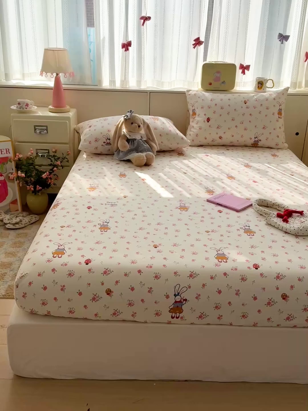 91家纺网 家纺一手货源 找家纺 名兮家居 2026春夏新款A类全棉纯棉老粗布床笠 床笠单件 花漾小兔