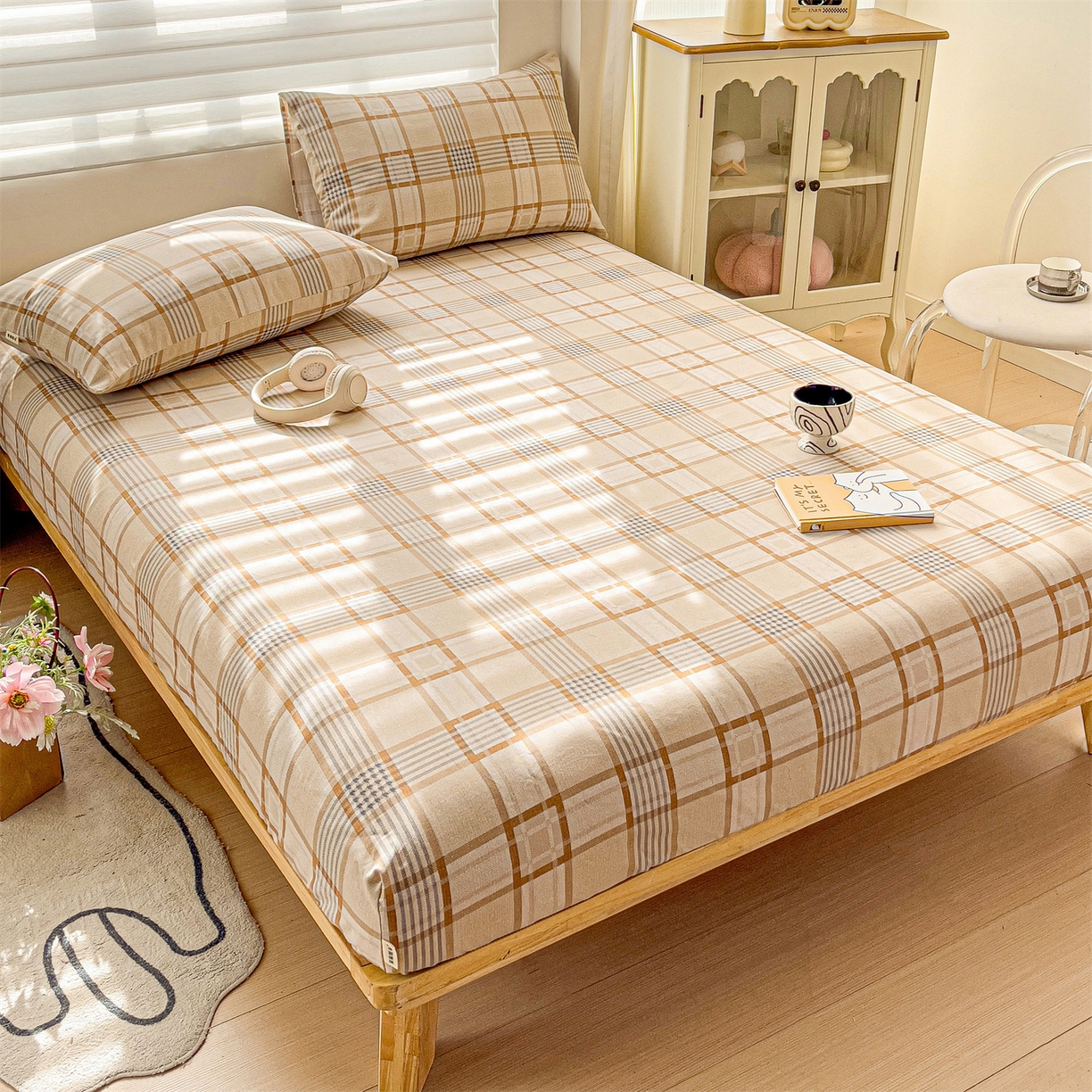 91家纺网 家纺一手货源 找家纺 名兮家居 2026春夏新款A类全棉纯棉老粗布床笠 床笠单件 简约格