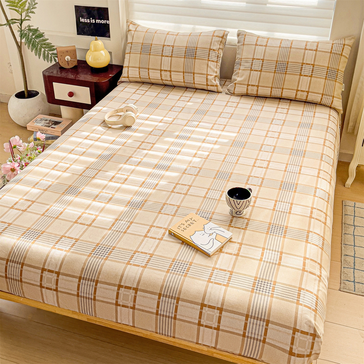 91家纺网 家纺一手货源 找家纺 名兮家居 2026春夏新款A类全棉纯棉老粗布床笠 床笠单件 简约格