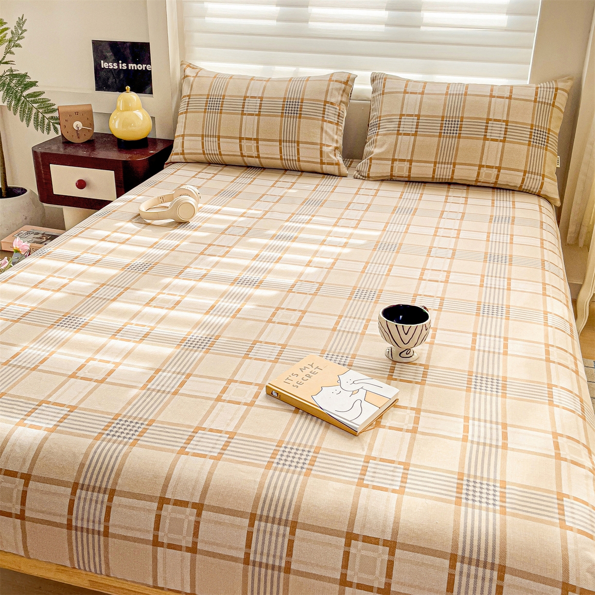 91家纺网 家纺一手货源 找家纺 名兮家居 2026春夏新款A类全棉纯棉老粗布床笠 床笠单件 简约格