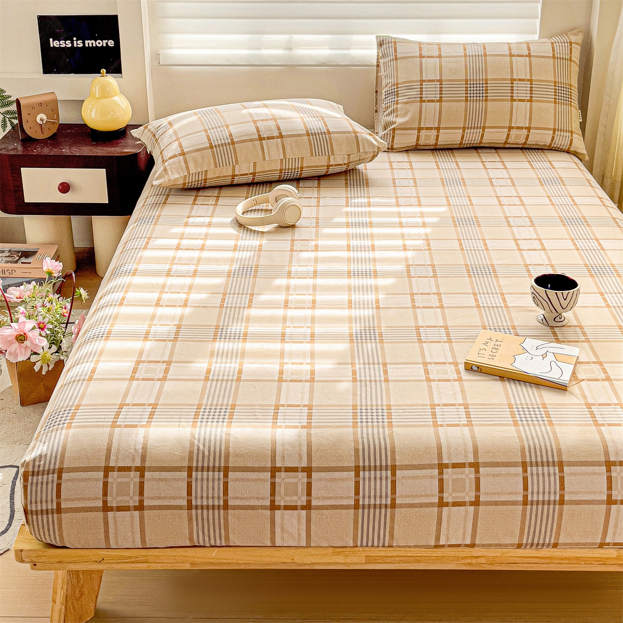 91家纺网 家纺一手货源 找家纺 名兮家居 2026春夏新款A类全棉纯棉老粗布床笠 床笠单件 简约格