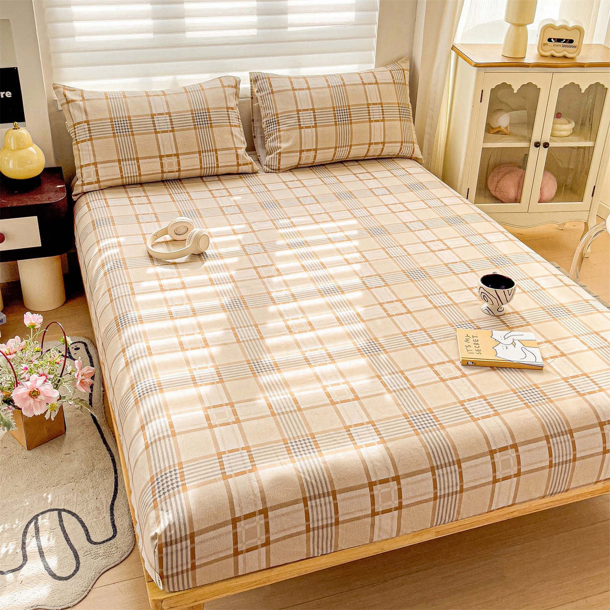 91家纺网 家纺一手货源 找家纺 名兮家居 2026春夏新款A类全棉纯棉老粗布床笠 床笠单件 简约格