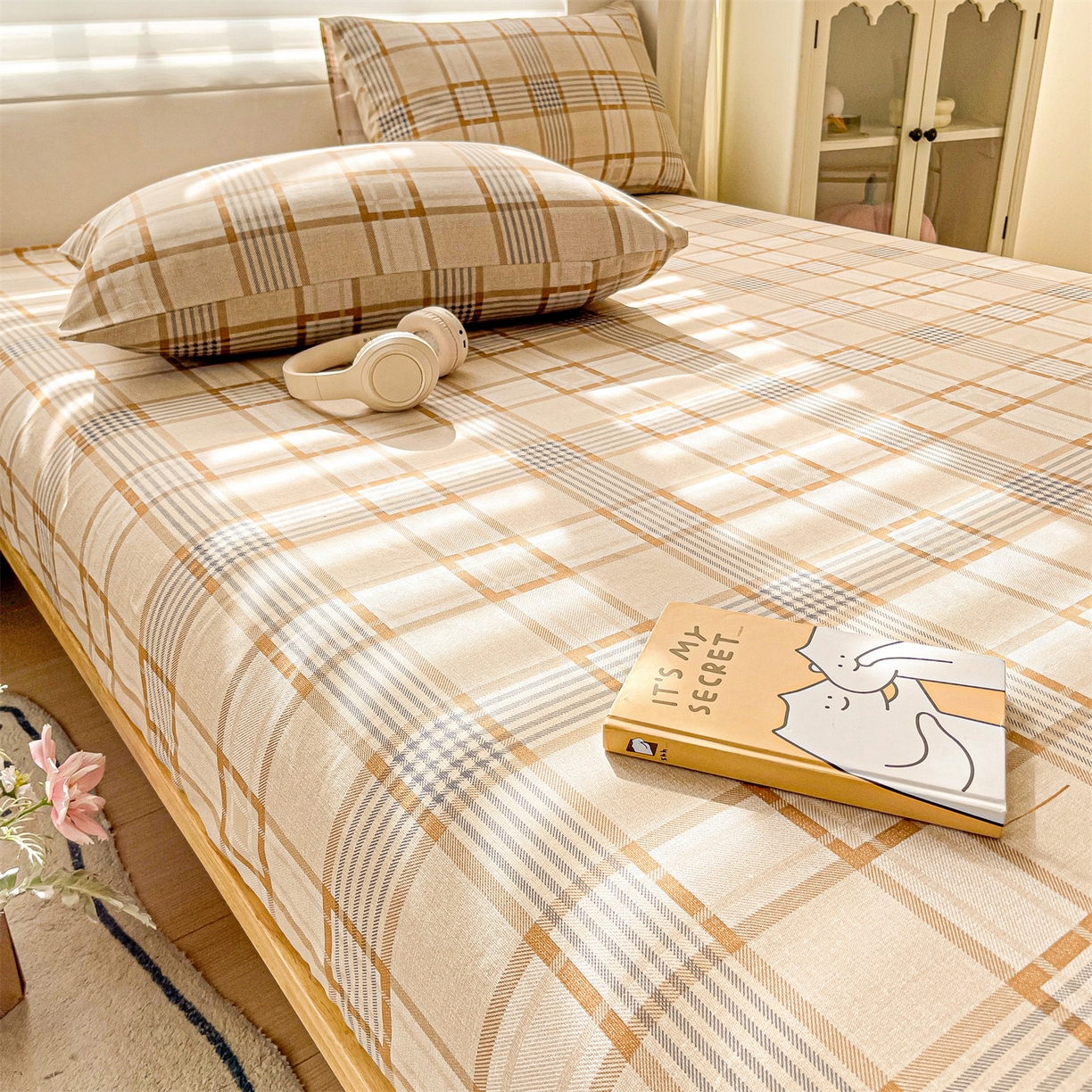 91家纺网 家纺一手货源 找家纺 名兮家居 2026春夏新款A类全棉纯棉老粗布床笠 床笠单件 简约格