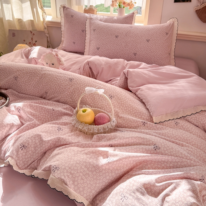 91家纺网 家纺一手货源 找家纺 梦忧草 2026新款春夏新款法式花边小清新四件套仿棉云感纱三件套单被套单件 梦华录