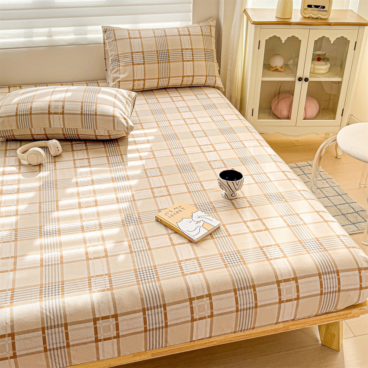 91家纺网 家纺一手货源 找家纺 名兮家居 2026春夏新款A类全棉纯棉老粗布床笠 床笠单件 简约格