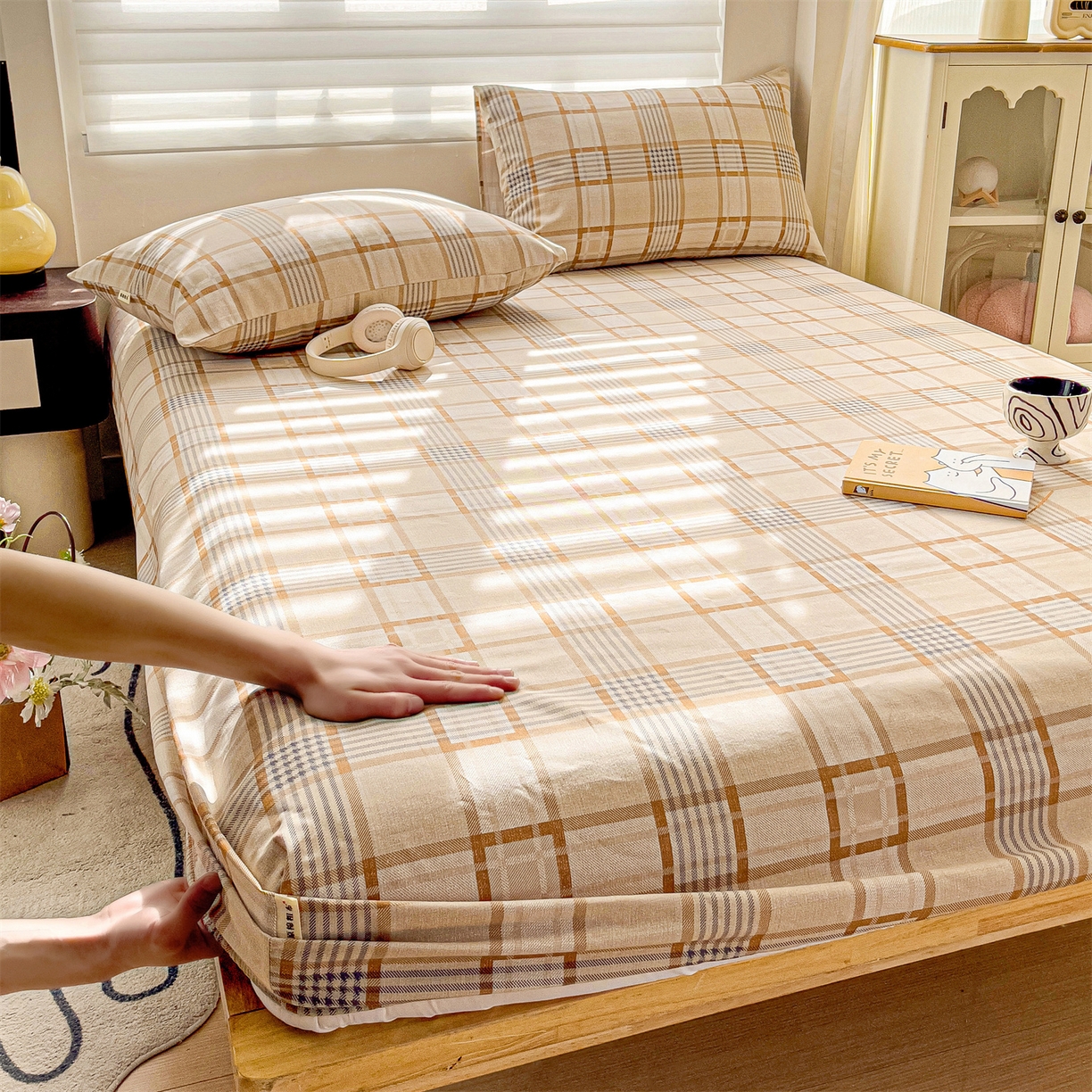 91家纺网 家纺一手货源 找家纺 名兮家居 2026春夏新款A类全棉纯棉老粗布床笠 床笠单件 简约格