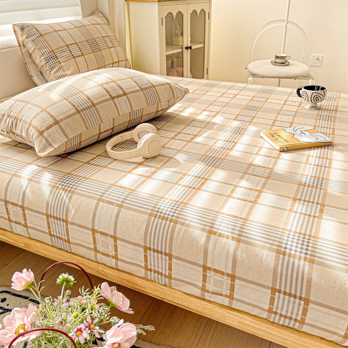 91家纺网 家纺一手货源 找家纺 名兮家居 2026春夏新款A类全棉纯棉老粗布床笠 床笠单件 简约格