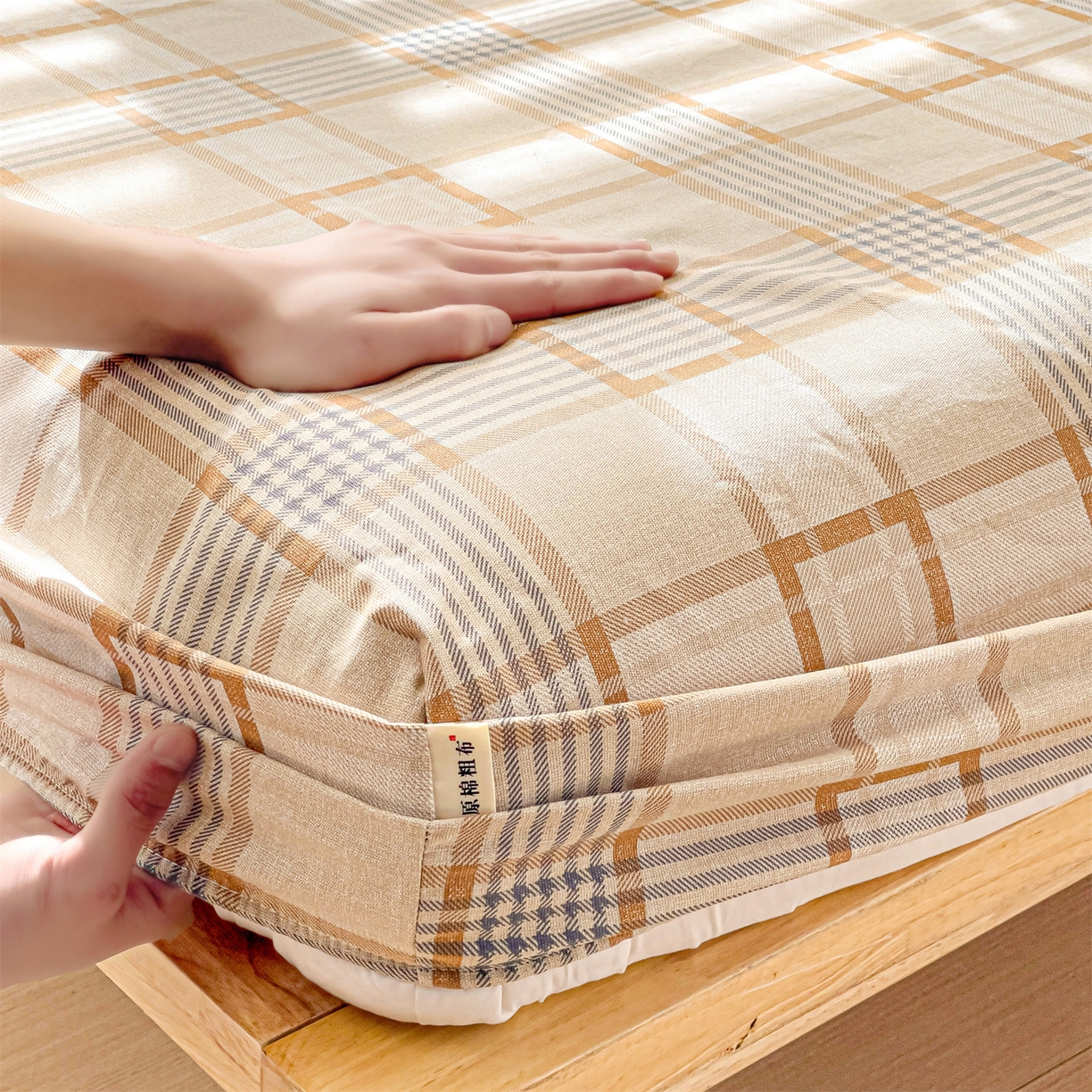 91家纺网 家纺一手货源 找家纺 名兮家居 2026春夏新款A类全棉纯棉老粗布床笠 床笠单件 简约格