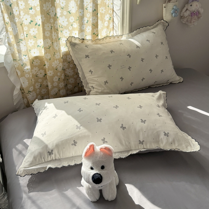 91家纺网 家纺一手货源 找家纺 梦忧草 2026新款春夏新款法式花边小清新四件套仿棉云感纱三件套单被套单件 梦幻灰