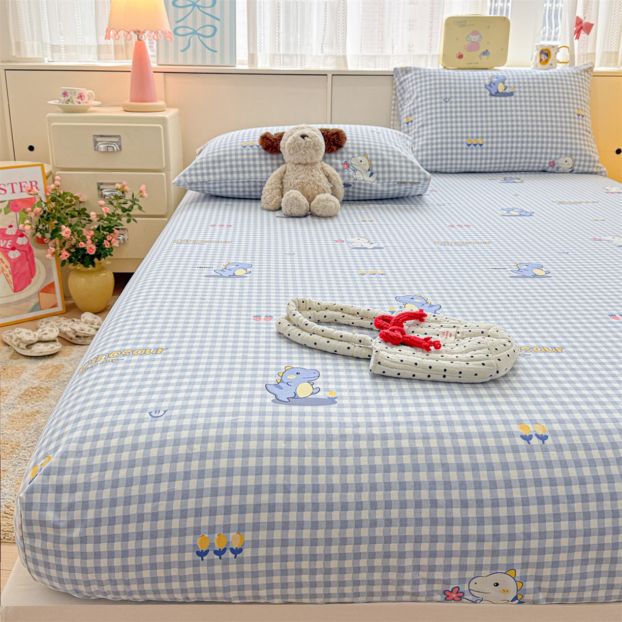 91家纺网 家纺一手货源 找家纺 名兮家居 2026春夏新款A类全棉纯棉老粗布床笠 床笠单件 蓝格龙宝